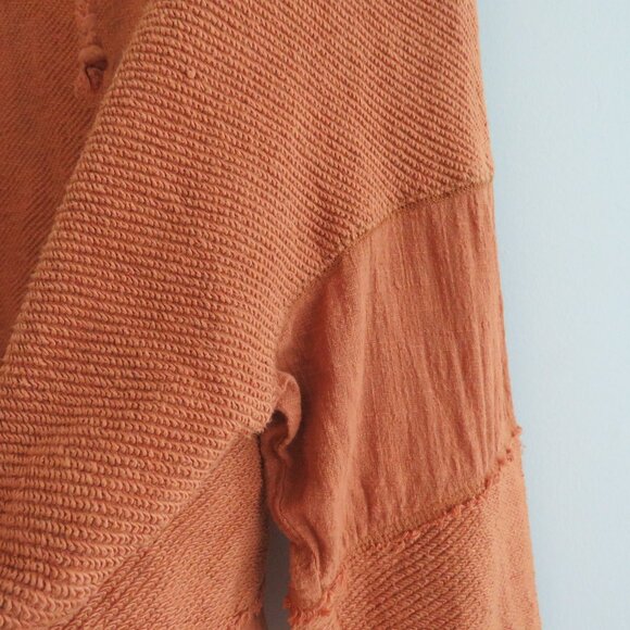 FREE PEOPLE Zoe Oversized Cowl Neck Pullover Gauze Trim Burnt Orange - Size M - Picture 11 of 16